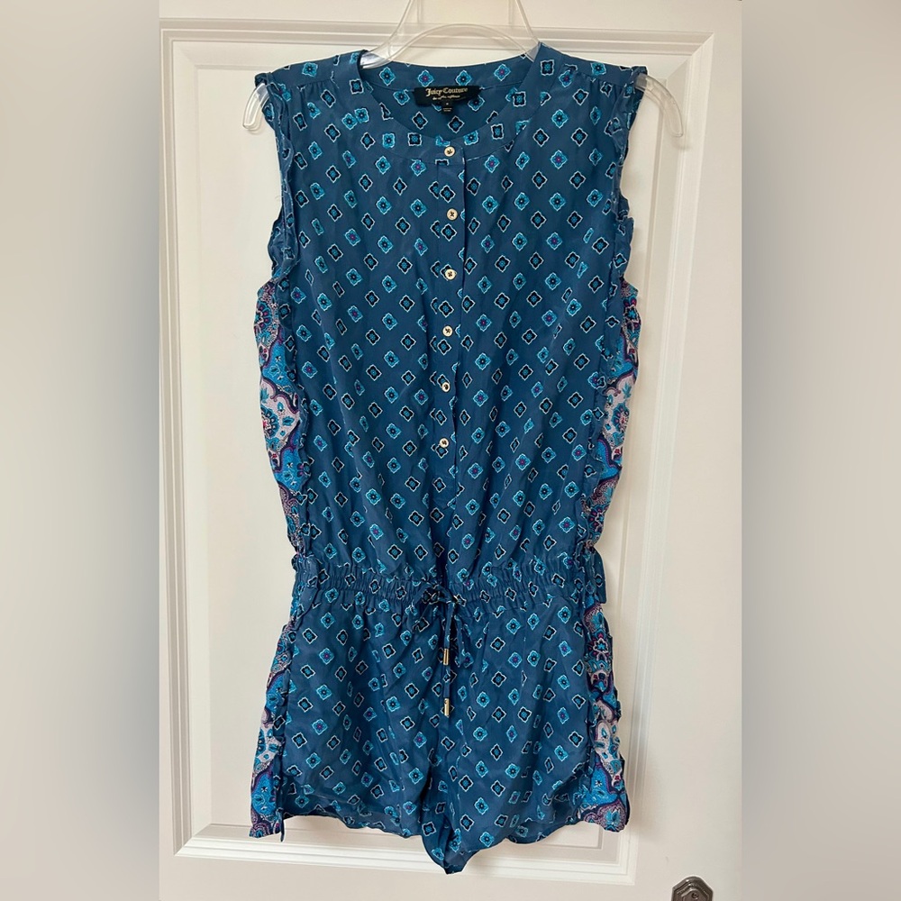 Juicy Couture Teal Blue Printed Sleeveless Romper - Small